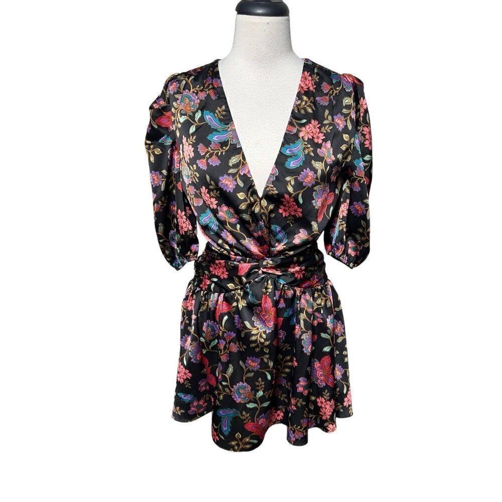 MISA Los Angeles Short Sleeve Silky Floral Mini Dress Size XS